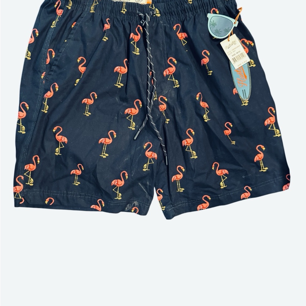 Men's Navy Flamingo Print Swim Trunks